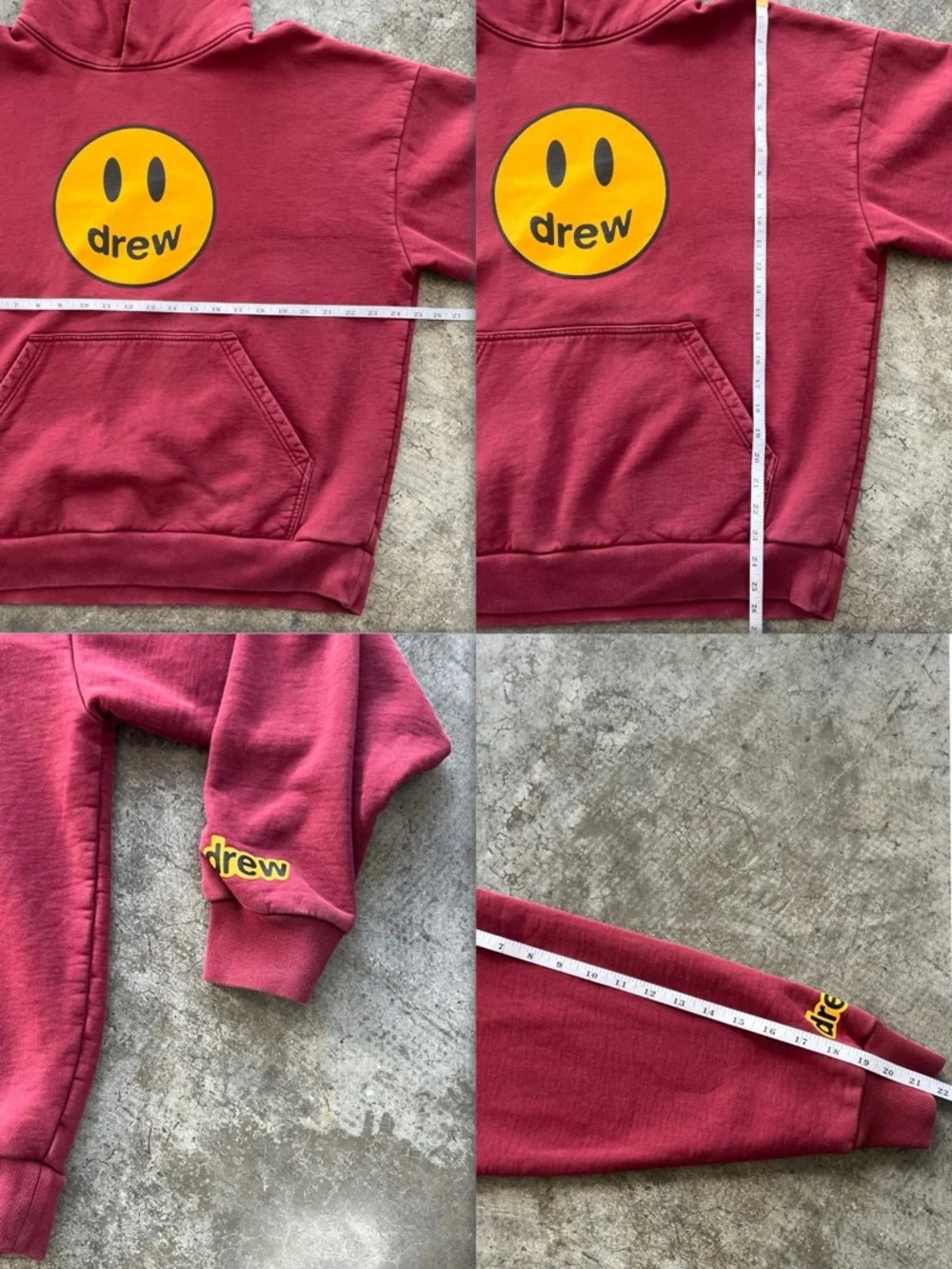 DREW Justin Bieber Burgundy Hoodie with Yellow Smiley Logo - Picture 9 of 9